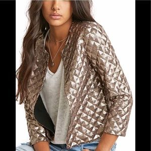 Gold Sparkly Size Medium Cropped Biker Jacket